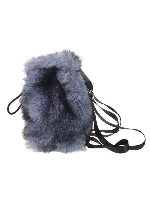 Blue Fluffy Backpack with Flap Closure and Drawstring for Comfortable Everyday Carry