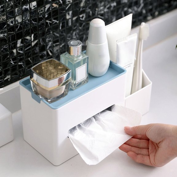 IFANLANDOR Blue Plastic Tissue Box for Home with Cover Decorative Chic Portable Tissue Holder