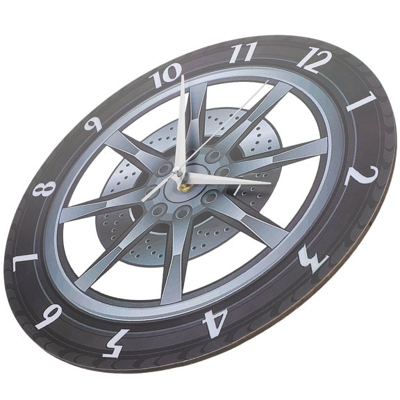 IFANLANDOR Creative Car Wheel Wall Clock Black Acrylic Decorative 3D Tire Rim Design for Home Decor