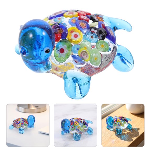 IFANLANDOR Decorative Glass Turtle Figurine Sky Blue Hand Polished Sea Turtle Ornament for Collectors