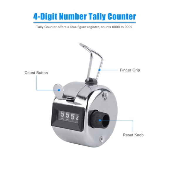 IFANLANDOR Durable Plated Silver Metal Hand Counter with 4 Digit Number Display for Counting Tasks