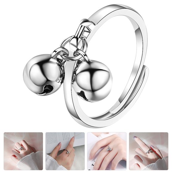 IFANLANDOR Elegant Open Adjustable Ring with Double Bell Ball Finger Ring for Fashion