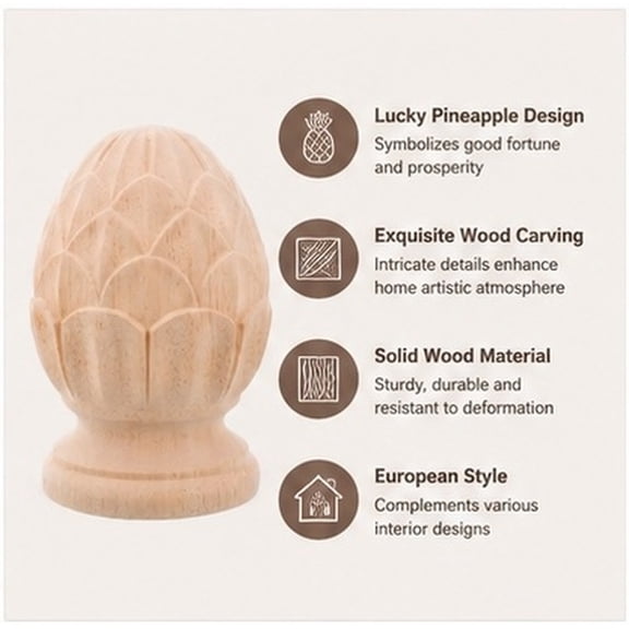 IFANLANDOR Beige Wood Finial Pineapple Design for Staircase Home Decoration