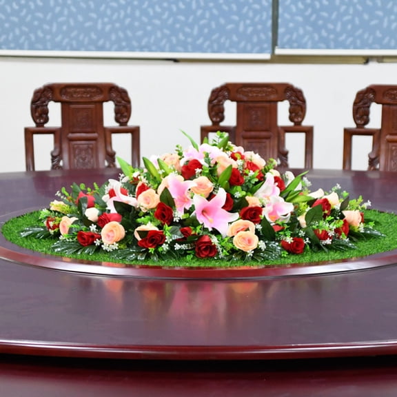 IFANLANDOR Fake Grass Table Runner Plastic Round Mat for Hotel Decoration Green 1Pack