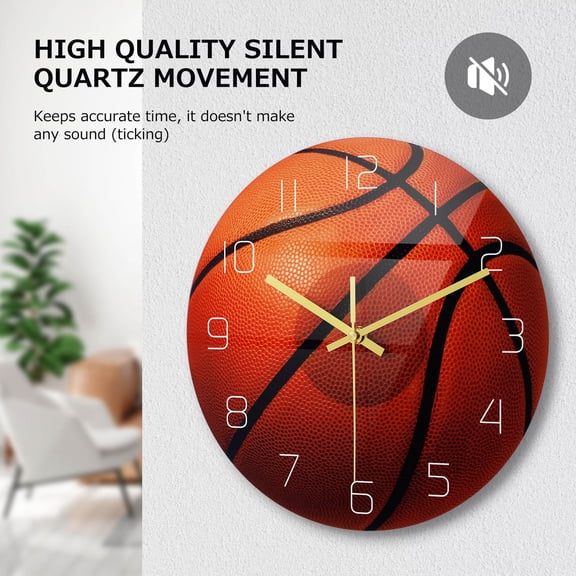 IFANLANDOR Game Room Clock Glass Basketball Design Time Reminder for Office 1Pack