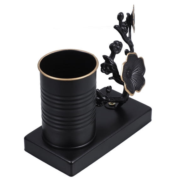 IFANLANDOR Multifunctional Iron Pen Holder Black Elegant Plum Blossom Design