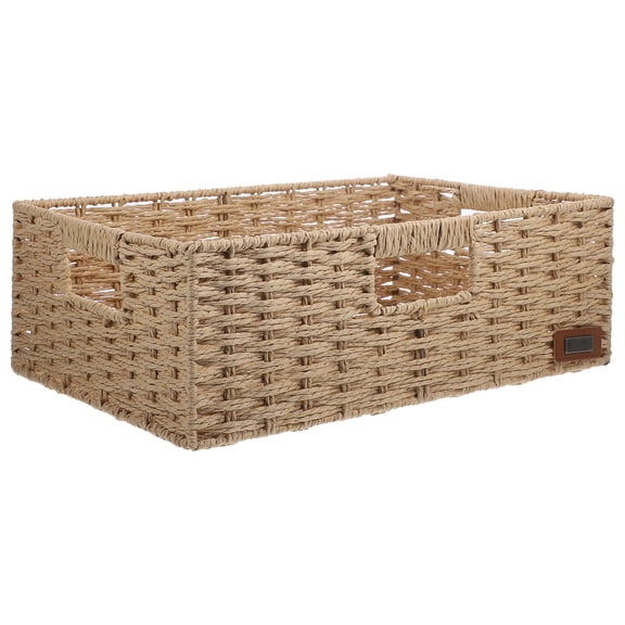IFANLANDOR Khaki Woven Storage Basket, Reusable, Simple Design for Home and Office