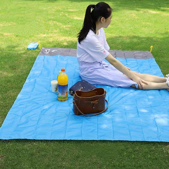 IFANLANDOR Lightweight Blue Outdoor Picnic Rug Foldable Cushion with Moistureproof Design and Plastic Nails