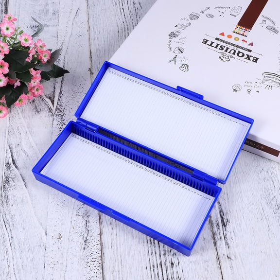IFANLANDOR Microscope Slide Holder Blue Plastic with Top Hinged Lid and Numbered Slots for Slides