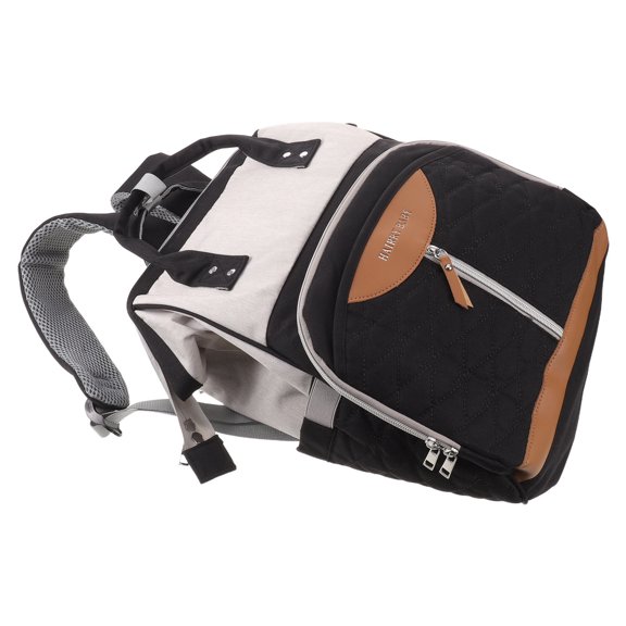 IFANLANDOR Mom Backpack Black Oxford Cloth Multi Pocket and Insulated Bottle Pocket for Daily Use