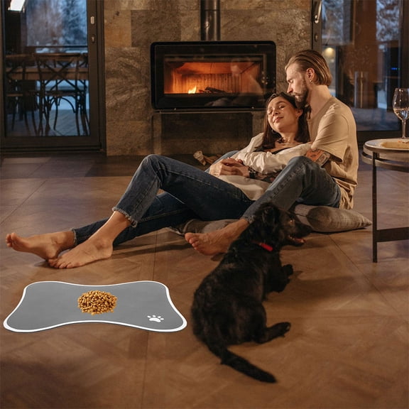 IFANLANDOR Multi Use Grey Pet Feeding Mat with Bone Shape for Feeding and Resting Comfort