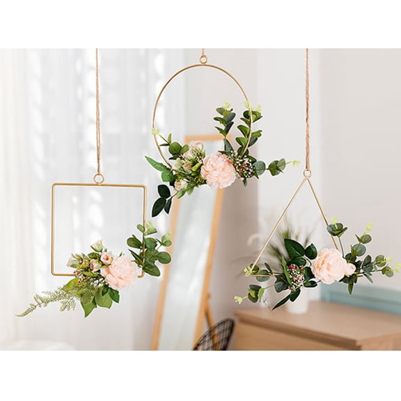 IFANLANDOR Multicolor Floral Wreath with Hemp Rope Hanging Iron Art for Wedding Backdrop Decoration