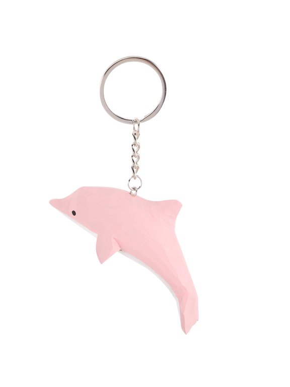 Pink Wooden Dolphin Keychain Hand Carved Cute Ocean Animal Charm for Bags