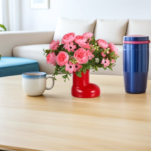 IFANLANDOR Red Ceramic Boot Flower Vase Unique Decorative Centerpiece for Holiday Decor and Home Aesthetic