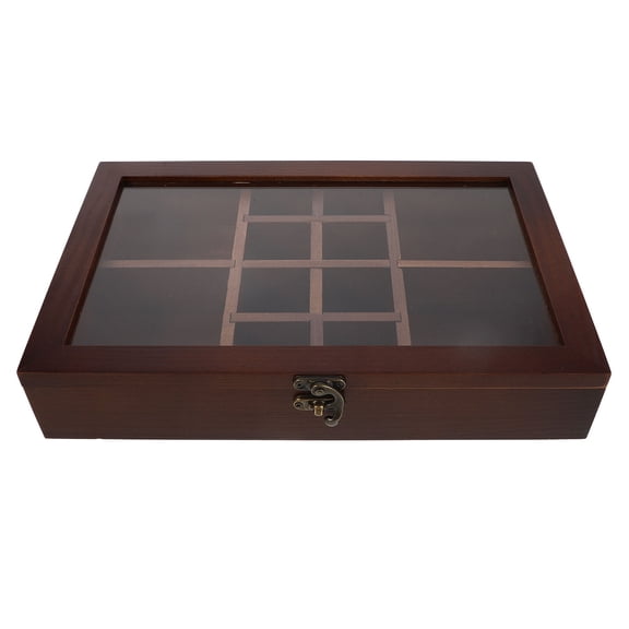 IFANLANDOR Rock Display Case with Lid Adjustable Compartment Wooden Box