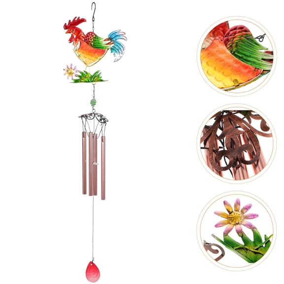 IFANLANDOR Rooster Wind Chimes Metal Tubes Assorted Color 1Pack for Home