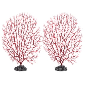 IFANLANDOR 2Pcs Red Aquatic Plant Decorations Artificial Plastic Sea Fan for Aquarium