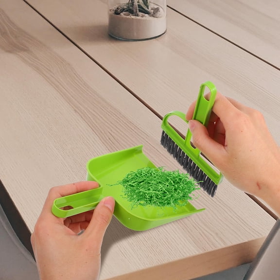 IFANLANDOR Small Broom and Dustpan Set for Bed Keyboard Cleaning Soft Bristles Green