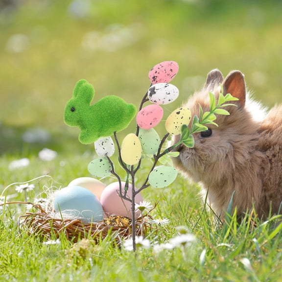 IFANLANDOR Spring Floral Easter Egg Picks with Flocked Bunny Stems for Garden and Home Display