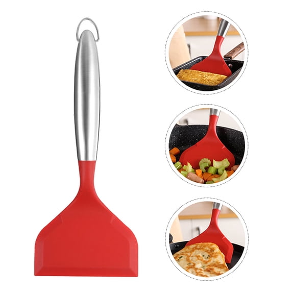 IFANLANDOR Stainless Steel Handle Wok Spatula with Red Silicone Head for Home Use