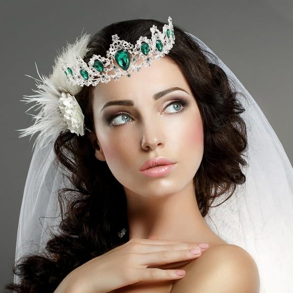 IFANLANDOR Tiaras For Women Minkissy Royal Bridal Tiara Rhinestone Crown 1Pcs Silver Green