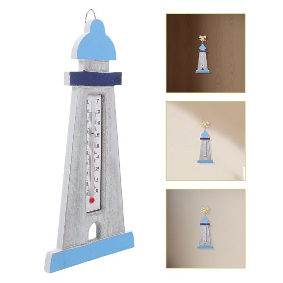 IFANLANDOR Wooden Lighthouse Nautical Wall Thermometer Indoor Outdoor Hanging Ocean Decor