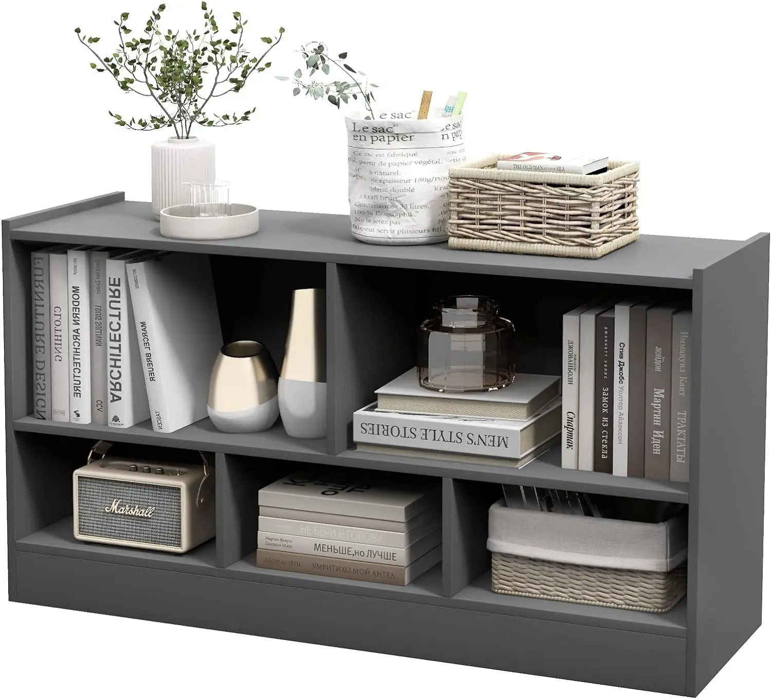 IFANNY 5 Cube Bookcase, 2 Tier Bookshelf Organizer w/Open Compartments