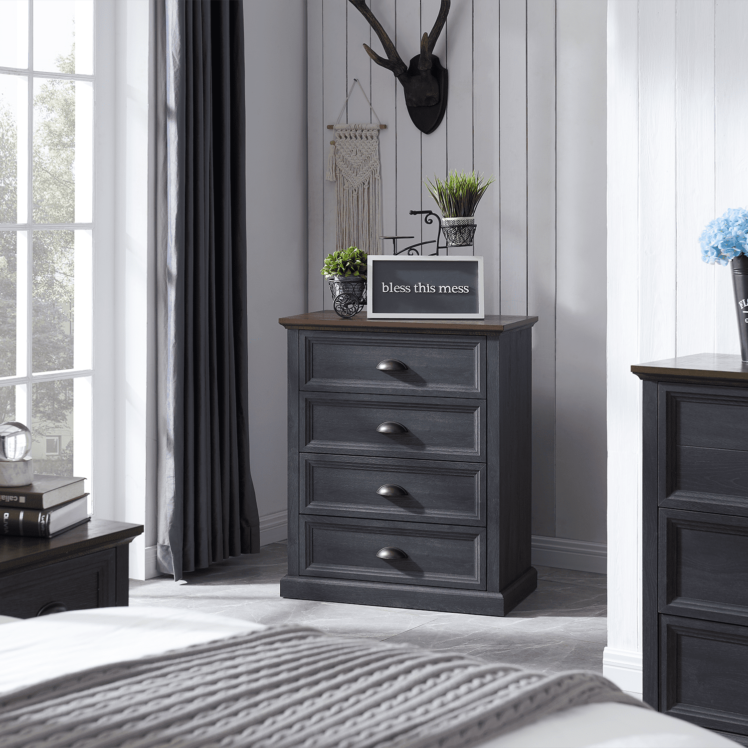 IFGET Dresser for Bedroom with 4 Drawers Tall & Large, Farmhouse Wood