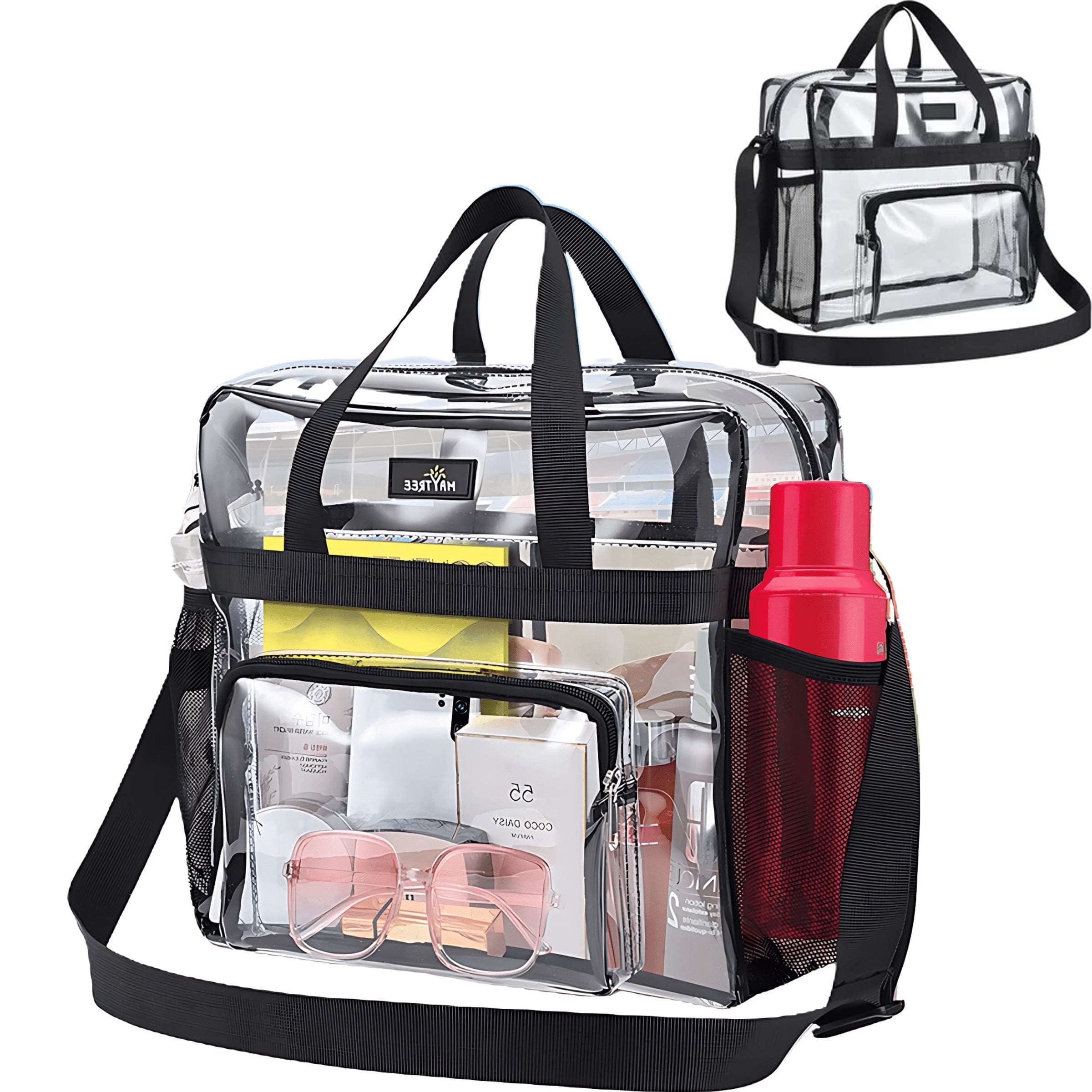 DESIGNICE IFCOW 12" Large Capacity Clear Tote Bag,Durable PVC Cross-Body Shoulder Bag With Handle & Adjustable Shoulder Strap,NFL AAF Stadium Approved Handbag for Sports Games Work Concerts