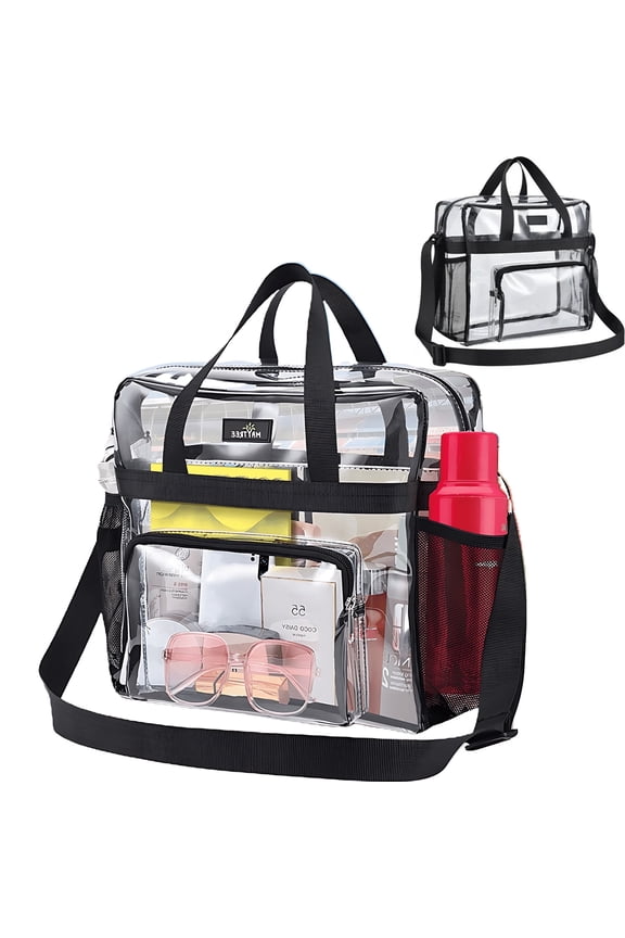 IFCOW 12" Large Capacity Clear Tote Bag,Durable PVC Cross-Body Shoulder Bag With Handle & Adjustable Shoulder Strap,NFL AAF Stadium Approved Handbag for Sports Games Work Concerts