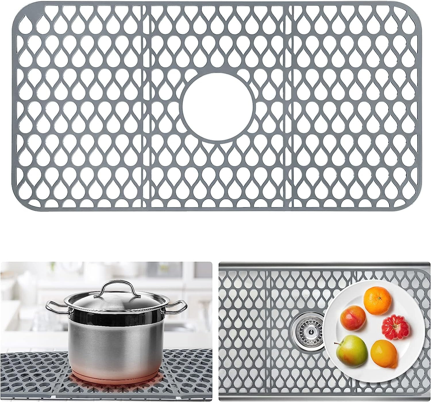 IFCOW 26 x 14'' Silicone Sink Mat, Kitchen Sink Protectors with Center