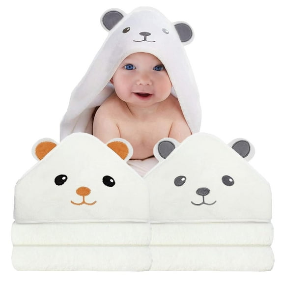 IFCOW 2pcs Baby Hooded Towels Soft Cotton Baby Bath Towel ，31.5 x 31.5" Ultra Absorbent Towel for Newborn Toddler Infants Babie Gifts,white