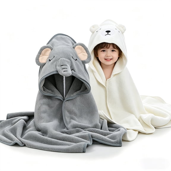IFCOW 2pcs Baby Hooded Towels Soft Cotton Baby Bath Towel ,31.5 x 31.5" Ultra Absorbent Towel for Newborn Toddler Infants Babie Gifts