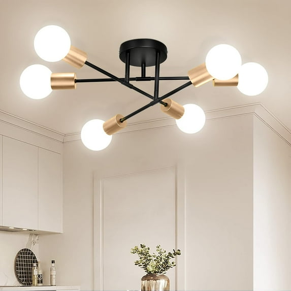 IFCOW 6-Lights Modern Mid Century Sputnik Chandelier, Semi Flush Mount Ceiling Light Fixture for Living Room Dining Room Kitchen Chandelier