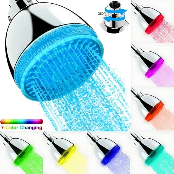 IFCOW 7 Color Shower Head,Auto Color Changing LED Shower Head, Round Shower Sprayer for Bathroom Adjustable High Pressure Rain Shower Head Light up for Kid Adult Easy Installation