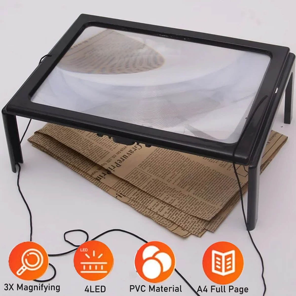 IFCOW A4 Full Page Magnifier Handsfree 3X Magnifier Handheld Reading Aid Magnifying Glass Lens