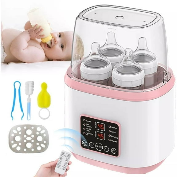 IFCOW Baby Bottle Warmer, Fits 4 Bottles, 8-in-1 Fast Milk Warmer with Timer Breastmilk or Formula, Accurate Temperature Control, with Defrost, Sterili-zing, Keep, Heat Baby Food Jars Function,Pink