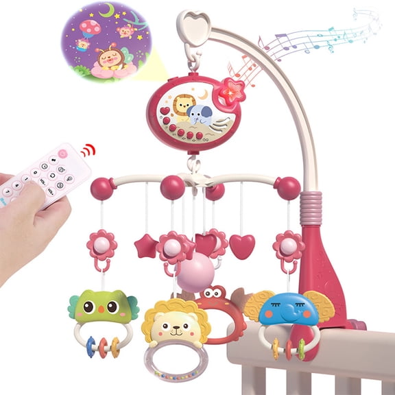 IFCOW Baby Crib Mobile with Music & Lights, Star Projection Mobile + Remote Control, Timing Function, Rotation, Hanging Rotating Animals Rattles, Baby Crib Toys for Boys Girls