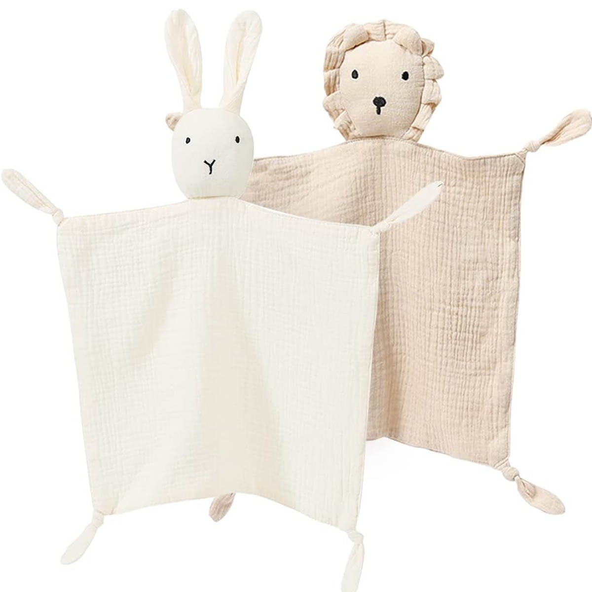 IFCOW Cotton Muslin Lovey Blanket, Organic Cotton Muslin Bunny & Lion