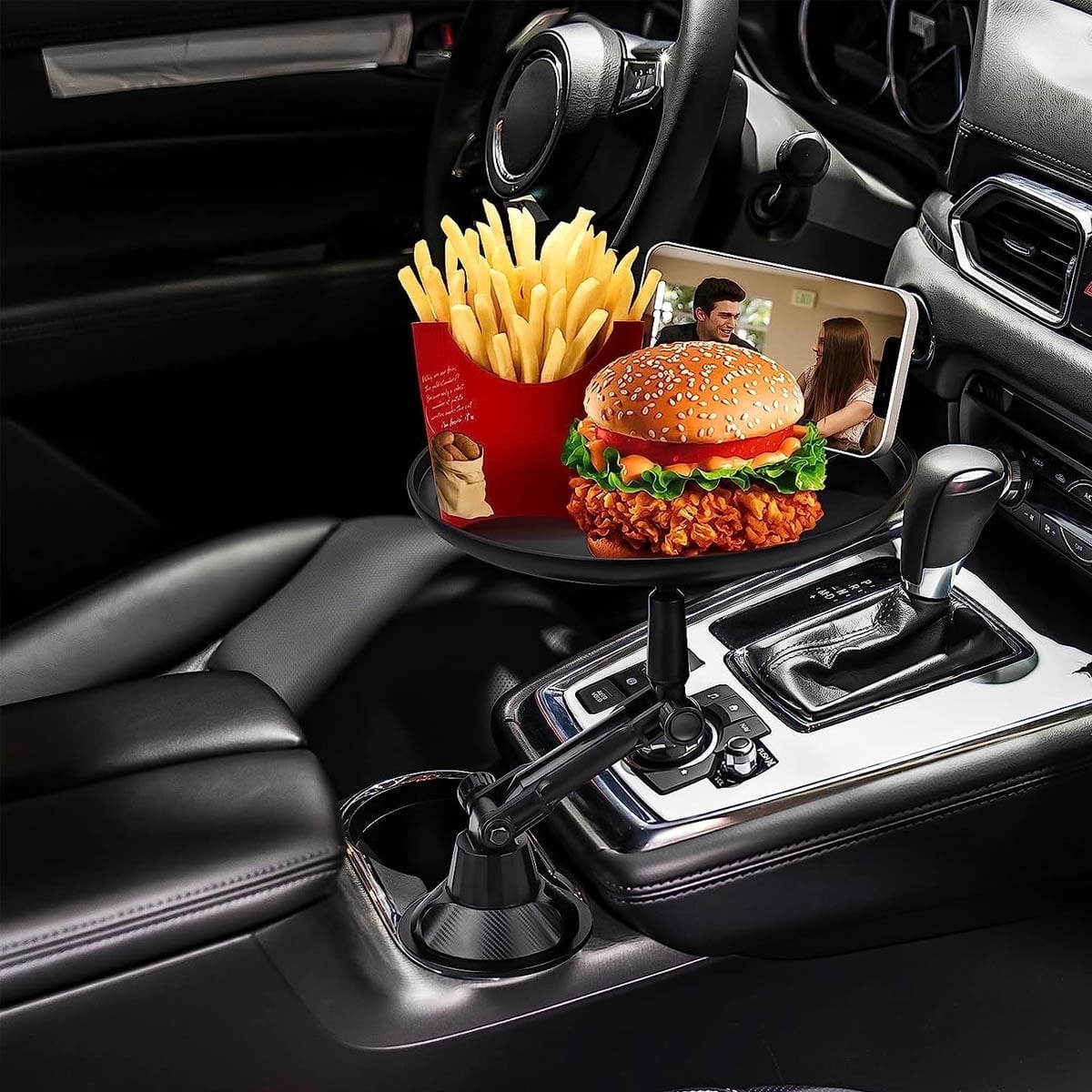 IFCOW Cup Holder Food Tray for Car, Car Cup HolderOrganizer , 360° Adjustable Car Tray Table with Phone Slot , Swivel Arm,for Cars, Boats, Golf Carts and More