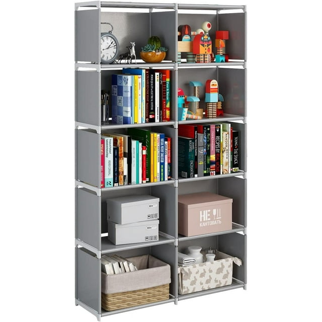 IFCOW DIY Grid Shelf Bookshelves, Bookcase 10 Cube Storage Organizer Tall Portable Bookshelf