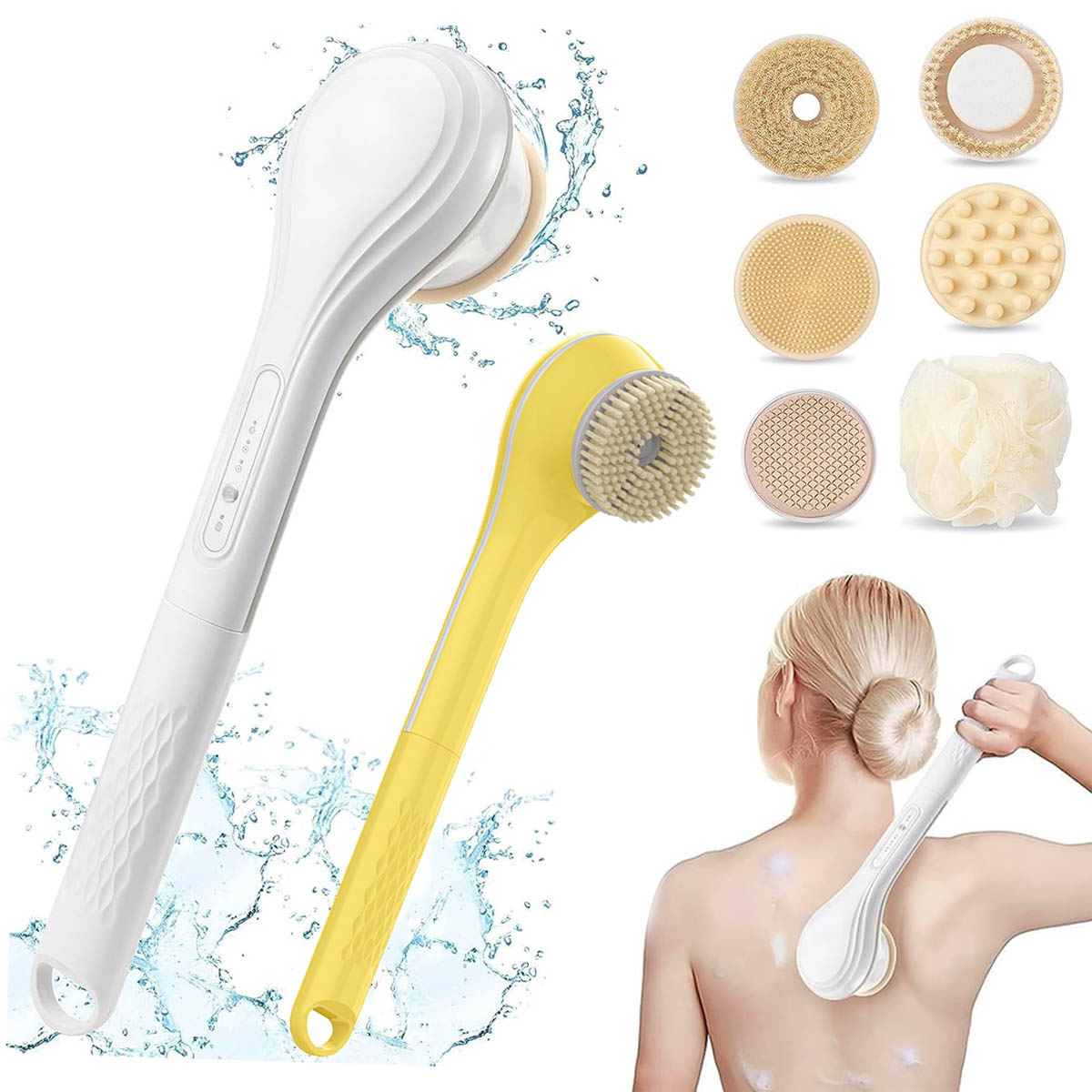 IFCOW Electric Back Scrubber for Shower with 6 Sonic Brush Heads 2