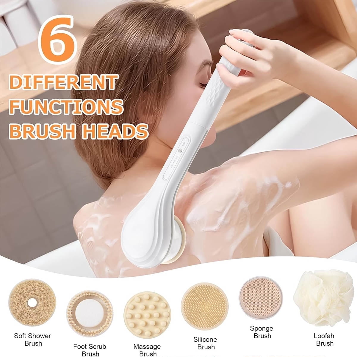 SunshineFace Electric Body Brush Set with 6 Brush Heads Rechargeable ...