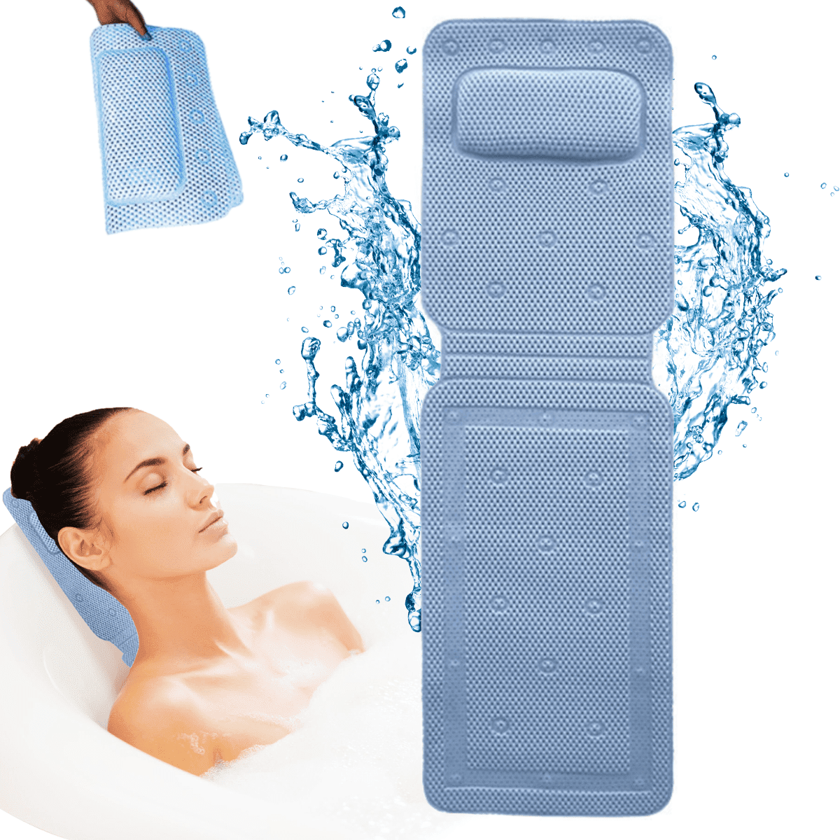 IFCOW Full Body Bath Pillow,Bath Pillow for Bathtub,Bathroom Tub Thick Pillow for Neck and Back Support,Quick-Drying Spa Pillow for Tub,Full Body Mat & Cushion