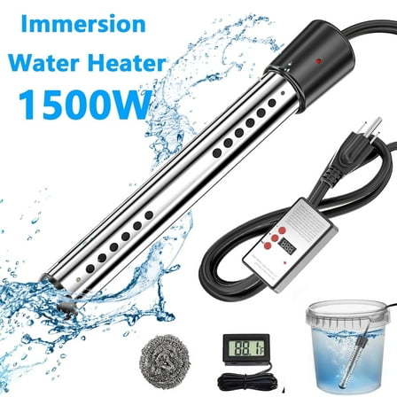 IFCOW Immersion Water Heater, 1500W Bucket Immersion Tub Heater with 304 Stainless Steel Guard with Timed Power Off, Quickly Heats 5 Gallons of Water, Small Portable