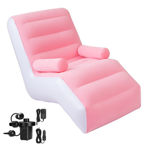 IFCOW Inflatable Deck Chair with Air Pump, Foldable Lounge Chair for Bedroom and Living Room, Indoor Sofa Lounge with Handrails,Pink