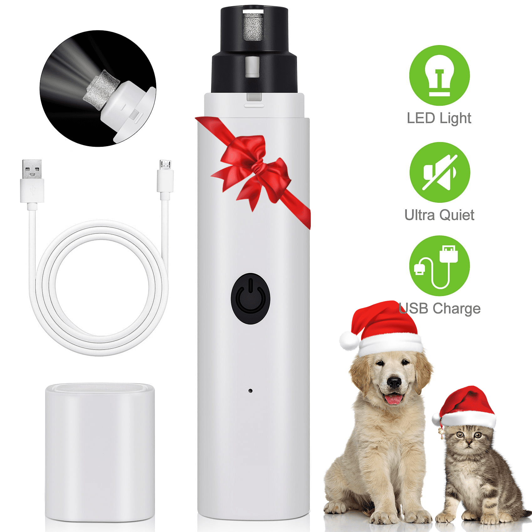 IFCOW Pet Nail Grinder,2 Speed Rechargeable Dogs & Cats Nail Trimmer with LED Light,Vet-Recommended Pet Nail Clipper,White