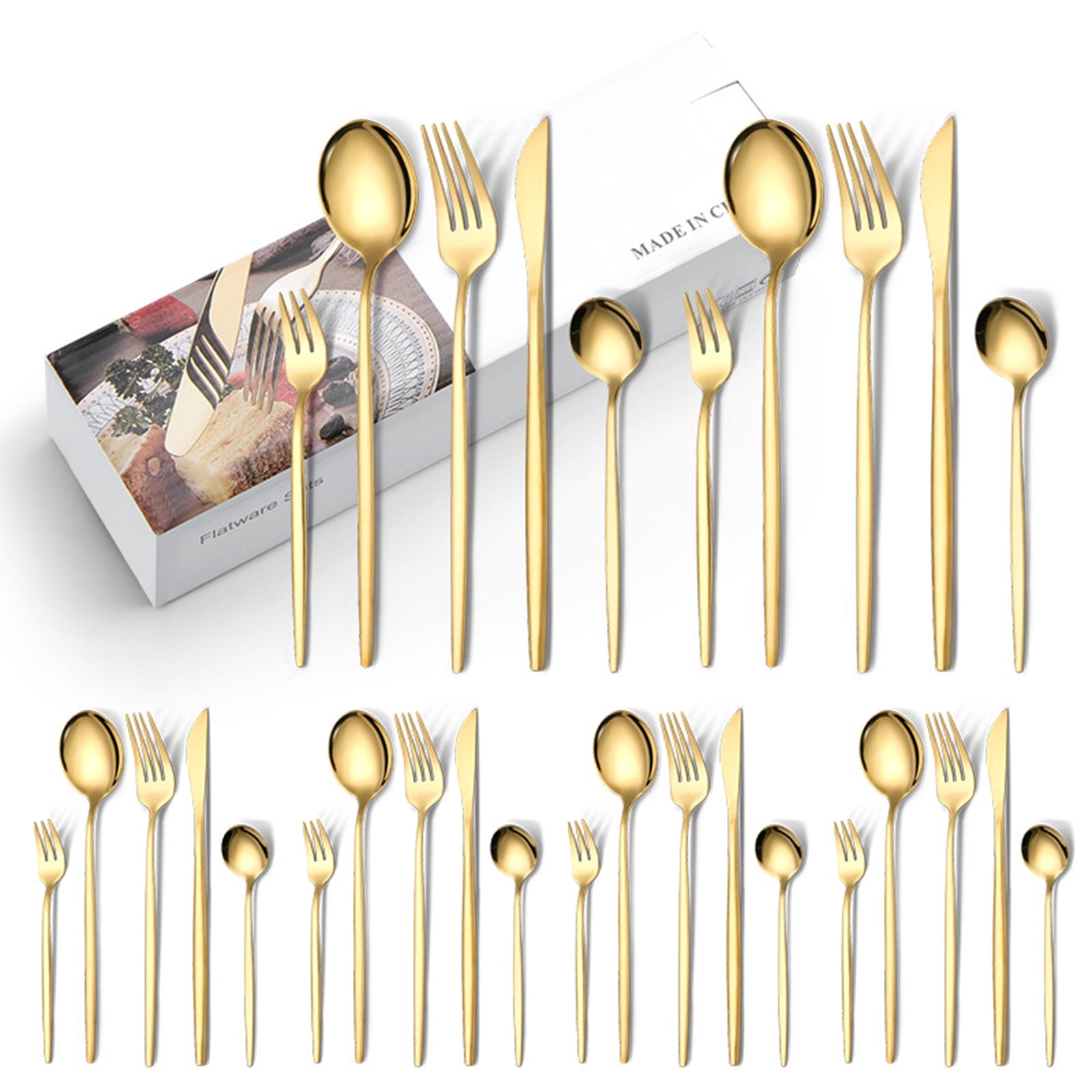 IFCOW Silverware Set, 30Pcs Stainless Steel Flatware Set, Utensils Set Service for 6, Tableware Cutlery Set for Home Restaurant, Knives Forks Spoons,Dishwasher Safe,Stunning Polished Finish,Gold