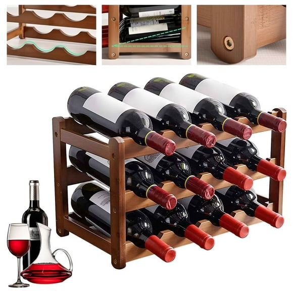 IFCOW Wine Rack, 3-Tier 12 Bottles Bamboo Wine Storage Shelf, Wine Rack Free Standing Furniture,for Cabinet and Table
