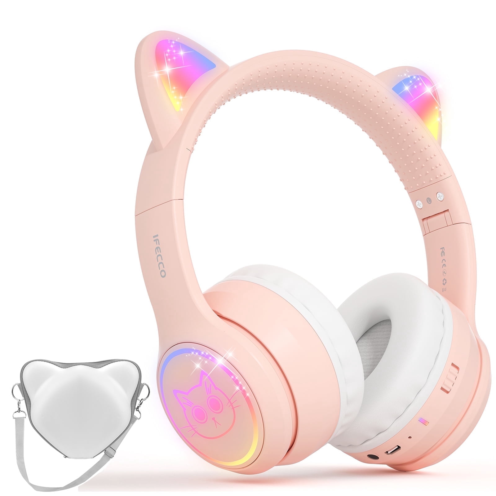 IFECCO Kids Bluetooth Headphones,Wireless Headphones for Kids,Volume Limited,30 Hours Playtime,Over-Ear Toddler Headsets with Built-in Mic-Pink